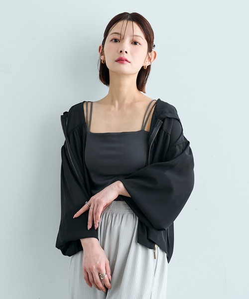 mil（ミル）の「【接触冷感】 カップ付き リブキャミソール 【587183】（キャミソール・レディース・ブラック/オフホワイト/チャコールグレー・ONE SIZE）」の22枚目の写真