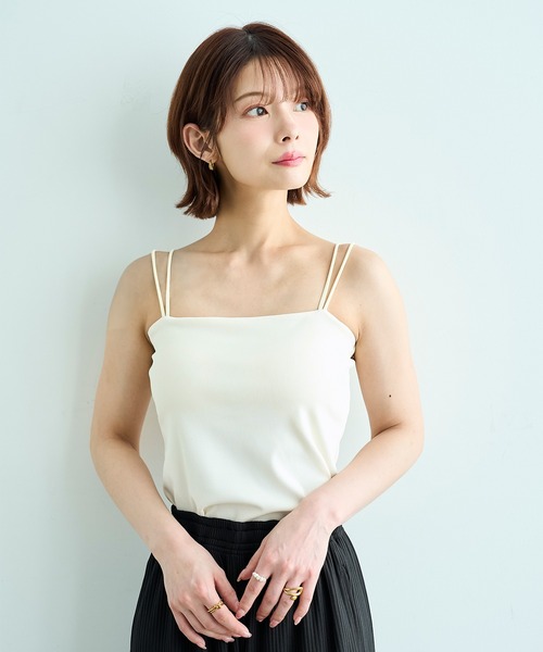 mil（ミル）の「【接触冷感】 カップ付き リブキャミソール 【587183】（キャミソール・レディース・ブラック/オフホワイト/チャコールグレー・ONE SIZE）」の5枚目の写真