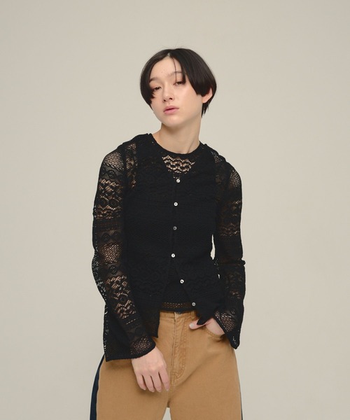 eL(エル)の「【eL】2way Lace Pullover/643997(Tシャツ/カットソー・レディース・ブラック/オフホワイト・FREE)」の2枚目の写真