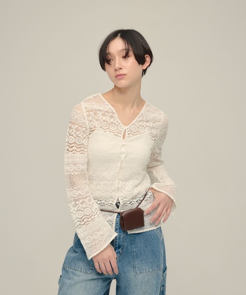 eL(エル)の「【eL】2way Lace Pullover/643997(Tシャツ/カットソー・レディース・ブラック/オフホワイト・FREE)」の5枚目の写真
