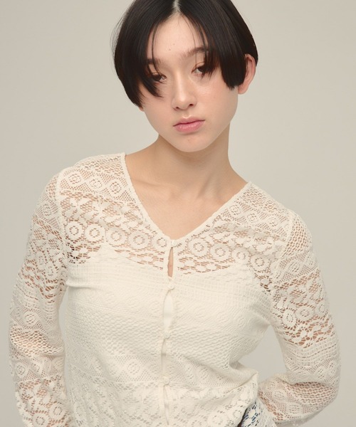 eL(エル)の「【eL】2way Lace Pullover/643997(Tシャツ/カットソー・レディース・ブラック/オフホワイト・FREE)」の6枚目の写真