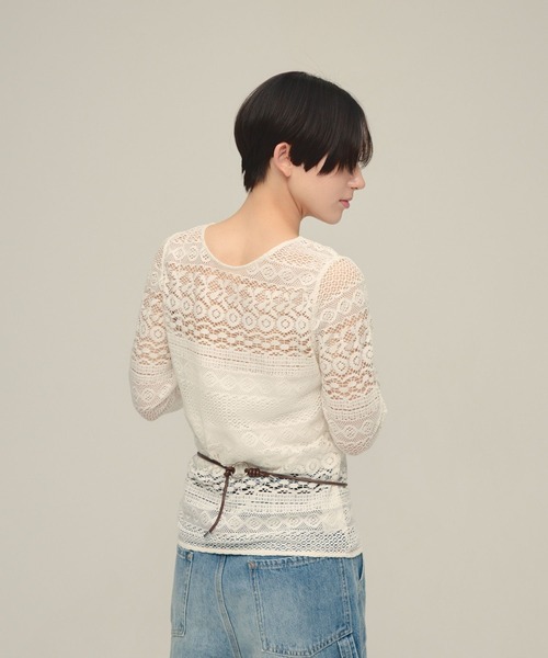eL(エル)の「【eL】2way Lace Pullover/643997(Tシャツ/カットソー・レディース・ブラック/オフホワイト・FREE)」の7枚目の写真