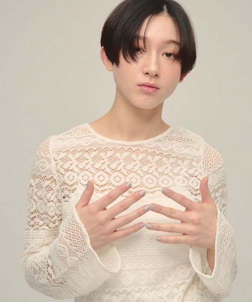 eL(エル)の「【eL】2way Lace Pullover/643997(Tシャツ/カットソー・レディース・ブラック/オフホワイト・FREE)」の12枚目の写真