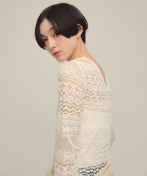 eL(エル)の「【eL】2way Lace Pullover/643997(Tシャツ/カットソー・レディース・ブラック/オフホワイト・FREE)」の14枚目の写真