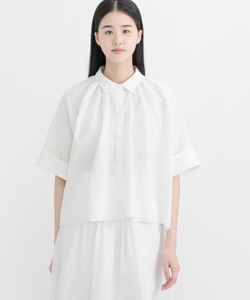 Bshop(ビショップ)の「eunoia | クロップド 半袖シャツ WOMEN(シャツ/ブラウス・レディース・ブルー/ホワイト・ONE)」の2枚目の写真