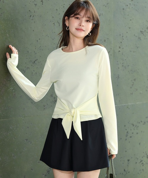 TeddyShop(テディショップ)の「【UVカット率99.9%以上/サムホール付き/大きいサイズ有/4点セット】長袖結べるリボンラッシュガードトップス+タンキニ+ショートパンツ レディース水着(水着・レディース・ブラウン系その他/ホワイト×ブラック/ベージュ系その他/モカ・S/M/L/LL)」の5枚目の写真