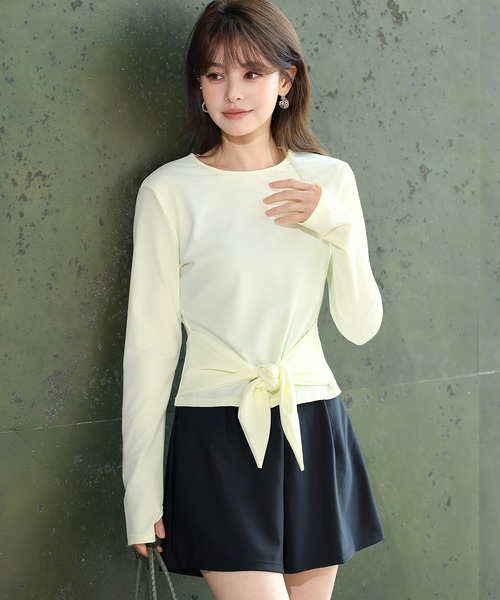 TeddyShop(テディショップ)の「【UVカット率99.9%以上/サムホール付き/大きいサイズ有/4点セット】長袖結べるリボンラッシュガードトップス+タンキニ+ショートパンツ レディース水着(水着・レディース・ブラウン系その他/ホワイト×ブラック/ベージュ系その他/モカ・S/M/L/LL)」の7枚目の写真