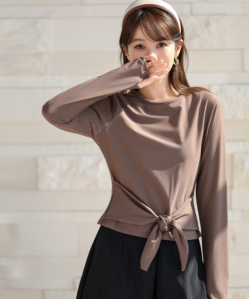 TeddyShop(テディショップ)の「【UVカット率99.9%以上/サムホール付き/大きいサイズ有/4点セット】長袖結べるリボンラッシュガードトップス+タンキニ+ショートパンツ レディース水着(水着・レディース・ブラウン系その他/ホワイト×ブラック/ベージュ系その他/モカ・S/M/L/LL)」の15枚目の写真