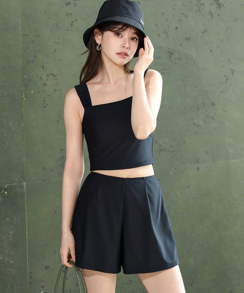 TeddyShop(テディショップ)の「【UVカット率99.9%以上/サムホール付き/大きいサイズ有/4点セット】長袖結べるリボンラッシュガードトップス+タンキニ+ショートパンツ レディース水着(水着・レディース・ブラウン系その他/ホワイト×ブラック/ベージュ系その他/モカ・S/M/L/LL)」の19枚目の写真