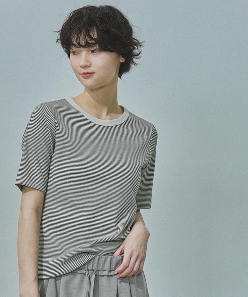 LAKOLE（ラコレ）の「コットンテレコ半袖T / 671512（Tシャツ/カットソー・レディース・ブラウン/オフホワイト/その他2/その他1/ブラック・FREE）」の5枚目の写真