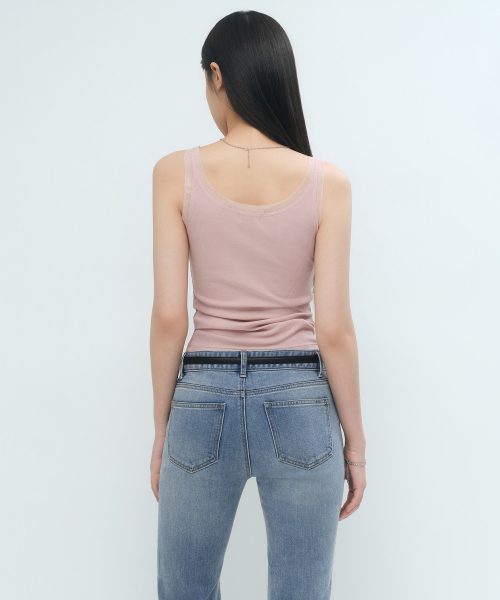 MUSINSA STANDARD WOMAN（ムシンサスタンダードウーマン）の「ウィメンズメッシュトリムタンクトップ[スモークピンク]（Tシャツ/カットソー・レディース・その他・X-SMALL/SMALL/MEDIUM/LARGE）」の3枚目の写真