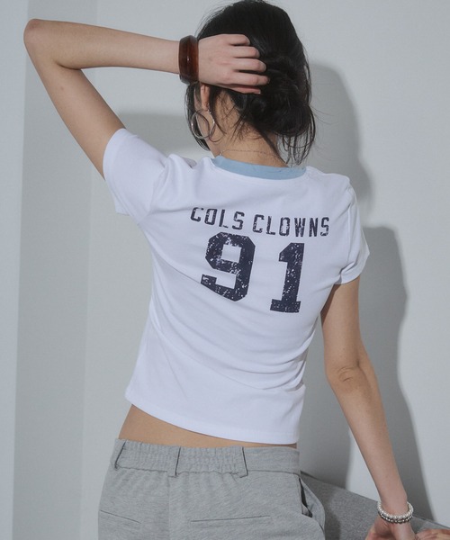 ENVYM(アンビー)の「ナンバリングリンガーTシャツ(Tシャツ/カットソー・レディース・チャコールグレー/ブラック/ホワイト/レッド・FREE)」の2枚目の写真