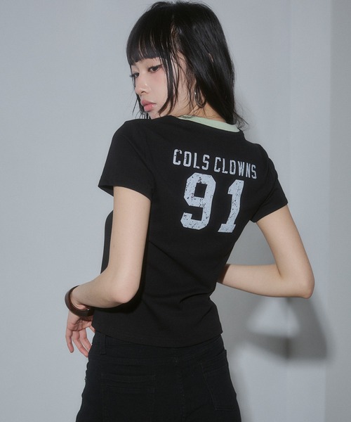 ENVYM(アンビー)の「ナンバリングリンガーTシャツ(Tシャツ/カットソー・レディース・チャコールグレー/ブラック/ホワイト/レッド・FREE)」の6枚目の写真