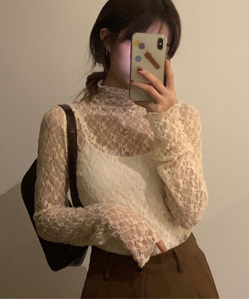 LUGG NAGG(ラグナグ)の「【456770】レースハイネックトップス(RZ)(Tシャツ/カットソー・レディース・ホワイト・FREE)」の1枚目の写真