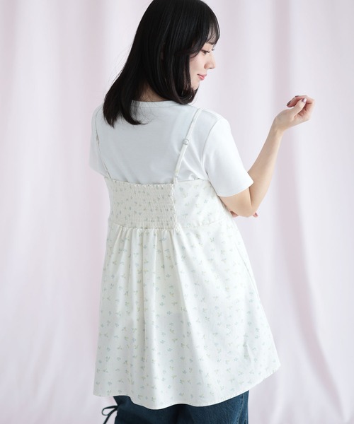 Ruwan yu(ルワンユー)の「小花柄バックシャーリングキャミチュニック(キャミソール・レディース・ホワイト・L/LL/3L/4L)」の6枚目の写真