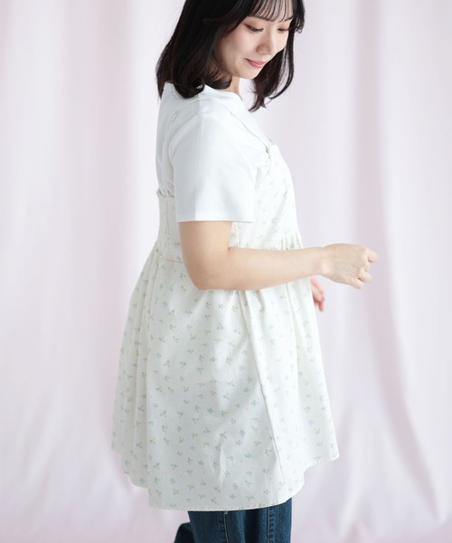Ruwan yu(ルワンユー)の「小花柄バックシャーリングキャミチュニック(キャミソール・レディース・ホワイト・L/LL/3L/4L)」の14枚目の写真