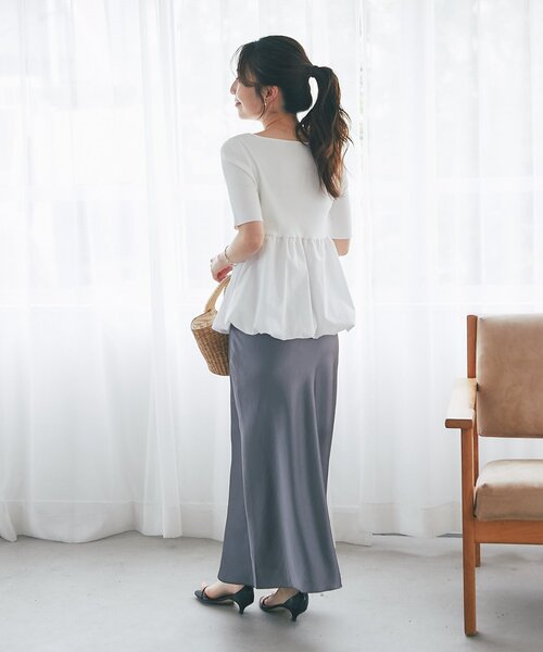 La boutique BonBon(ラブティックボンボン)の「【接触冷感・UVカット】クールタッチUV5分袖バルーンペプラムニット(ニット/セーター・レディース・ホワイト/チャコールグレー・FREE)」の8枚目の写真