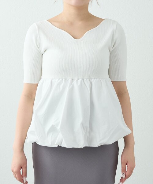 La boutique BonBon(ラブティックボンボン)の「【接触冷感・UVカット】クールタッチUV5分袖バルーンペプラムニット(ニット/セーター・レディース・ホワイト/チャコールグレー・FREE)」の9枚目の写真