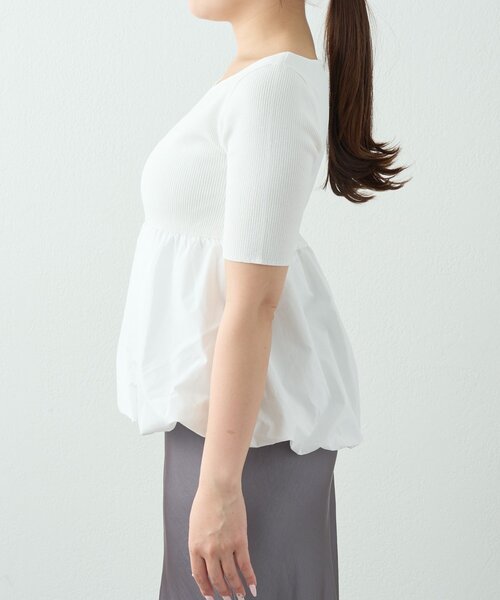 La boutique BonBon(ラブティックボンボン)の「【接触冷感・UVカット】クールタッチUV5分袖バルーンペプラムニット(ニット/セーター・レディース・ホワイト/チャコールグレー・FREE)」の10枚目の写真