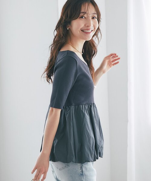 La boutique BonBon(ラブティックボンボン)の「【接触冷感・UVカット】クールタッチUV5分袖バルーンペプラムニット(ニット/セーター・レディース・ホワイト/チャコールグレー・FREE)」の18枚目の写真