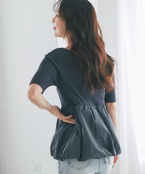 La boutique BonBon(ラブティックボンボン)の「【接触冷感・UVカット】クールタッチUV5分袖バルーンペプラムニット(ニット/セーター・レディース・ホワイト/チャコールグレー・FREE)」の20枚目の写真