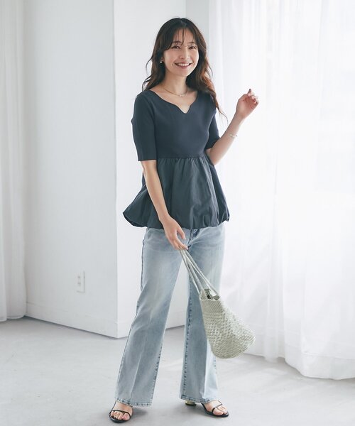 La boutique BonBon(ラブティックボンボン)の「【接触冷感・UVカット】クールタッチUV5分袖バルーンペプラムニット(ニット/セーター・レディース・ホワイト/チャコールグレー・FREE)」の21枚目の写真