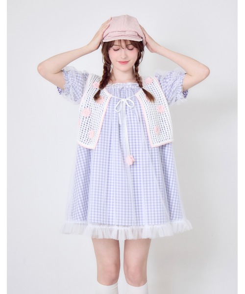 Lolime by mellfy memory(ロリミー バイ メルフィーメモリー)の「gingham check tulle dress(ワンピース・レディース・ラベンダー/ブルー・LL/M)」の1枚目の写真