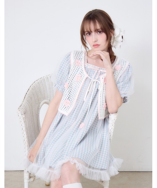Lolime by mellfy memory(ロリミー バイ メルフィーメモリー)の「gingham check tulle dress(ワンピース・レディース・ラベンダー/ブルー・LL/M)」の2枚目の写真