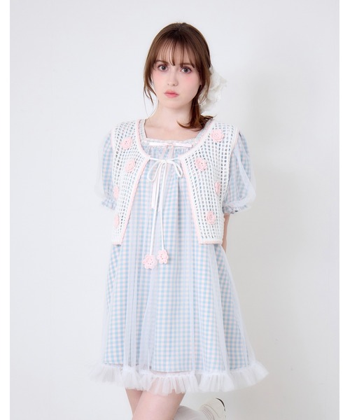 Lolime by mellfy memory(ロリミー バイ メルフィーメモリー)の「gingham check tulle dress(ワンピース・レディース・ラベンダー/ブルー・LL/M)」の5枚目の写真