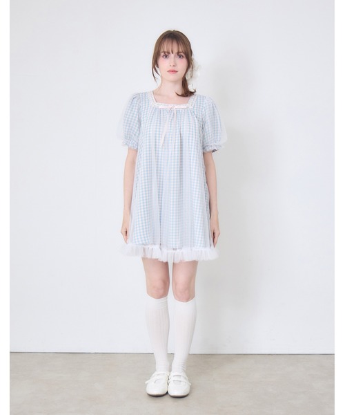 Lolime by mellfy memory(ロリミー バイ メルフィーメモリー)の「gingham check tulle dress(ワンピース・レディース・ラベンダー/ブルー・LL/M)」の10枚目の写真