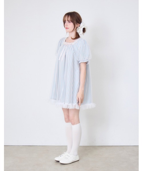 Lolime by mellfy memory(ロリミー バイ メルフィーメモリー)の「gingham check tulle dress(ワンピース・レディース・ラベンダー/ブルー・LL/M)」の11枚目の写真