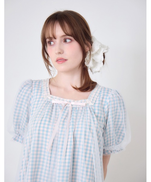 Lolime by mellfy memory(ロリミー バイ メルフィーメモリー)の「gingham check tulle dress(ワンピース・レディース・ラベンダー/ブルー・LL/M)」の3枚目の写真