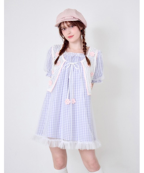 Lolime by mellfy memory(ロリミー バイ メルフィーメモリー)の「gingham check tulle dress(ワンピース・レディース・ラベンダー/ブルー・LL/M)」の7枚目の写真