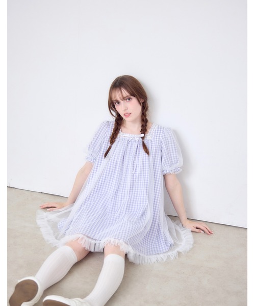 Lolime by mellfy memory(ロリミー バイ メルフィーメモリー)の「gingham check tulle dress(ワンピース・レディース・ラベンダー/ブルー・LL/M)」の8枚目の写真