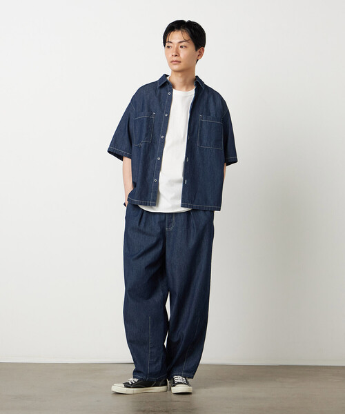 Purple&Yellow(パープルアンドイエロー)の「ライトオンスデニム ステッチシャツ(シャツ/ブラウス・メンズ・ブラック/ワンウォッシュ・MEDIUM/LARGE/SMALL)」の3枚目の写真