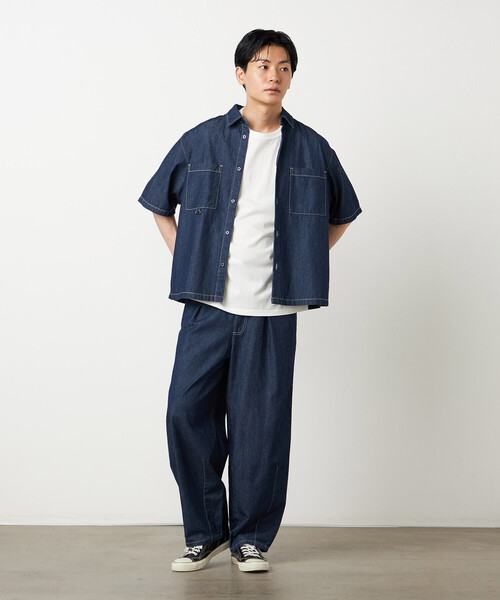 Purple&Yellow(パープルアンドイエロー)の「ライトオンスデニム ステッチシャツ(シャツ/ブラウス・メンズ・ブラック/ワンウォッシュ・MEDIUM/LARGE/SMALL)」の4枚目の写真