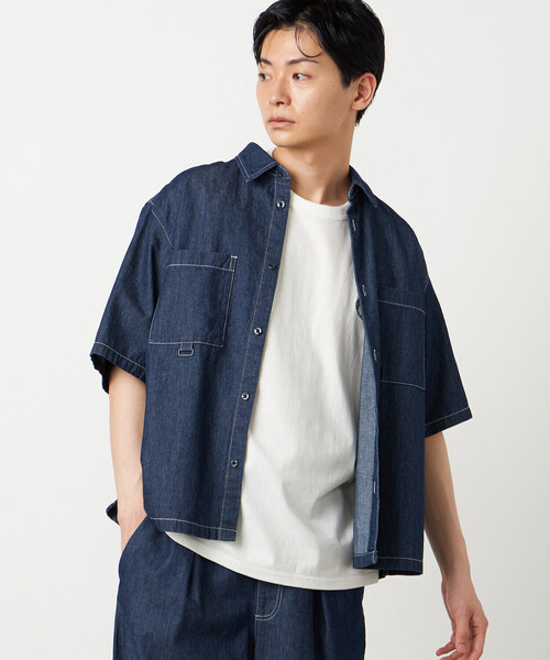 Purple&Yellow(パープルアンドイエロー)の「ライトオンスデニム ステッチシャツ(シャツ/ブラウス・メンズ・ブラック/ワンウォッシュ・MEDIUM/LARGE/SMALL)」の5枚目の写真