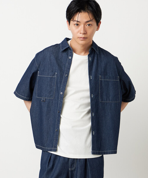 Purple&Yellow(パープルアンドイエロー)の「ライトオンスデニム ステッチシャツ(シャツ/ブラウス・メンズ・ブラック/ワンウォッシュ・MEDIUM/LARGE/SMALL)」の6枚目の写真