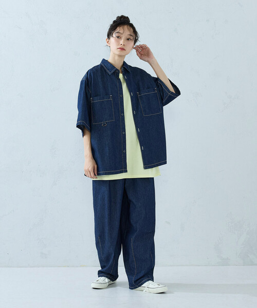 Purple&Yellow(パープルアンドイエロー)の「ライトオンスデニム ステッチシャツ(シャツ/ブラウス・メンズ・ブラック/ワンウォッシュ・MEDIUM/LARGE/SMALL)」の7枚目の写真