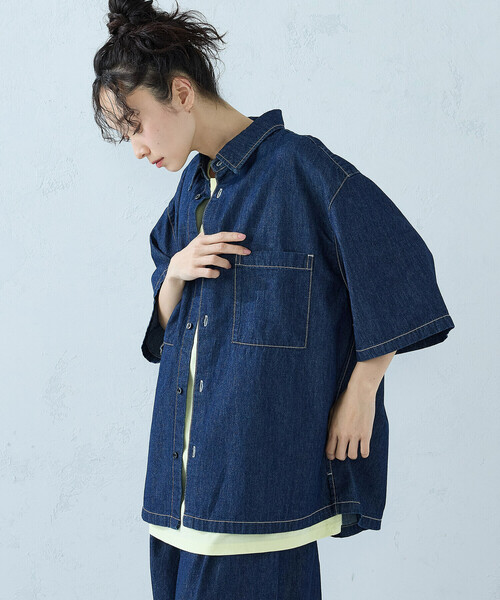Purple&Yellow(パープルアンドイエロー)の「ライトオンスデニム ステッチシャツ(シャツ/ブラウス・メンズ・ブラック/ワンウォッシュ・MEDIUM/LARGE/SMALL)」の9枚目の写真