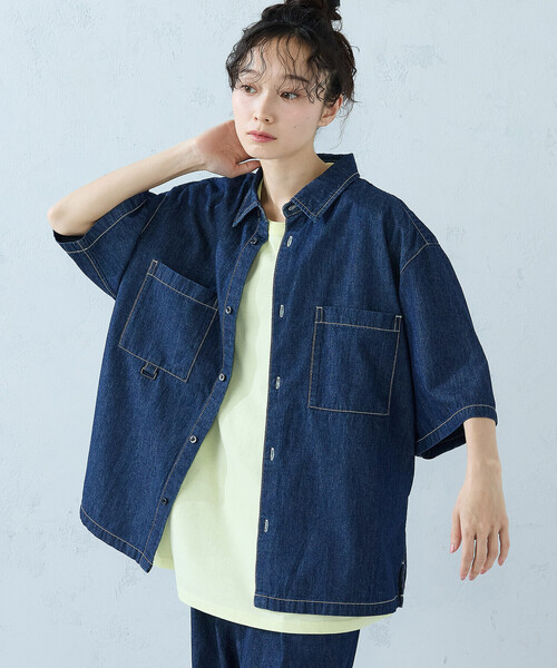 Purple&Yellow(パープルアンドイエロー)の「ライトオンスデニム ステッチシャツ(シャツ/ブラウス・メンズ・ブラック/ワンウォッシュ・MEDIUM/LARGE/SMALL)」の10枚目の写真