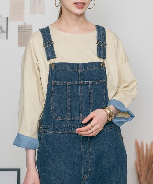 MARAI(マーライ)の「袖口裏ダンガリー長袖Tシャツ ロングスリーブ(Tシャツ/カットソー・レディース・カーキ/オフホワイト/ベージュ/ブラック・4L~5L/M~L/LL~3L)」の1枚目の写真