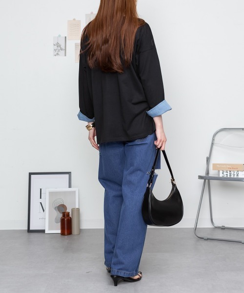MARAI(マーライ)の「袖口裏ダンガリー長袖Tシャツ ロングスリーブ(Tシャツ/カットソー・レディース・カーキ/オフホワイト/ベージュ/ブラック・4L~5L/M~L/LL~3L)」の13枚目の写真
