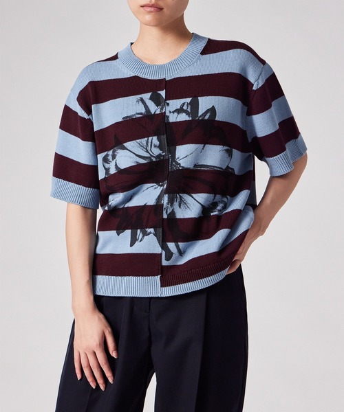 Paul Smith(ポールスミス)の「ウィメンズ ボーダー プリント 半袖ニット / 265052 899N(ニット/セーター・レディース・ライトブルー・MEDIUM)」の8枚目の写真