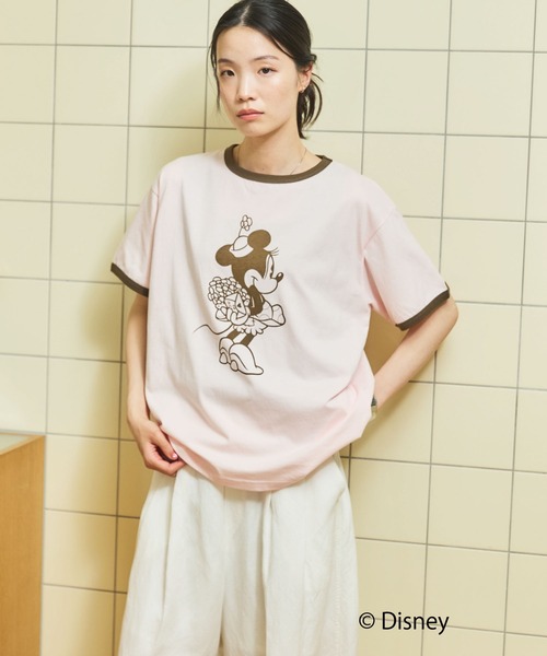 Doux archives(ドゥアルシーヴ)の「DOUX ARCHIVES限定商品【Disney】リンガーTee(Tシャツ/カットソー・レディース・ピンク/チャコールグレー・FREE)」の1枚目の写真