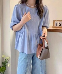 ピンタックパフスリーブ半袖ブラウス