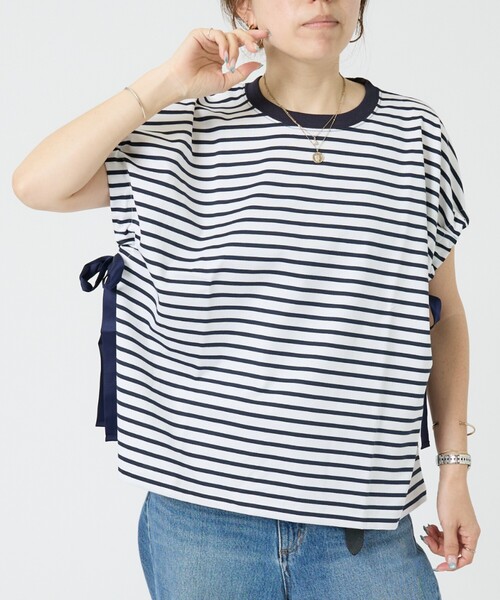 DESIGNWORKS（デザインワークス）の「【一部店舗限定】サイドリボンボーダーTシャツ（Tシャツ/カットソー・レディース・ネイビー・フリー）」の13枚目の写真