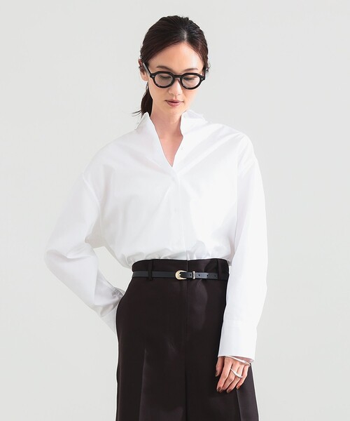 Demi-Luxe BEAMS（デミルクス ビームス）の「2WAY オーバーシャツ 26AW（シャツ/ブラウス・レディース・ホワイト/ストライプ/ネイビー・38/36）」の2枚目の写真