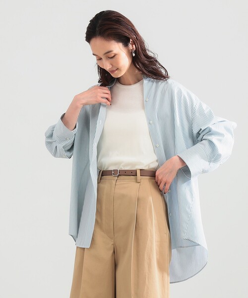 Demi-Luxe BEAMS（デミルクス ビームス）の「2WAY オーバーシャツ 26AW（シャツ/ブラウス・レディース・ホワイト/ストライプ/ネイビー・38/36）」の4枚目の写真
