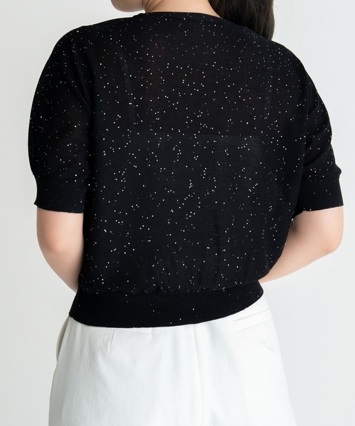 STRAWBERRY-FIELDS（ストロベリーフィールズ）の「ミニスパンコール_ミニスパンコール5分袖ニット（Tシャツ/カットソー・レディース・ブラック/グレイッシュブルー・2）」の6枚目の写真